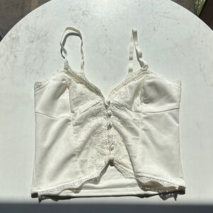 Lulus Dainty Ideal White Lace Button-front Cami Tank Top - Size M